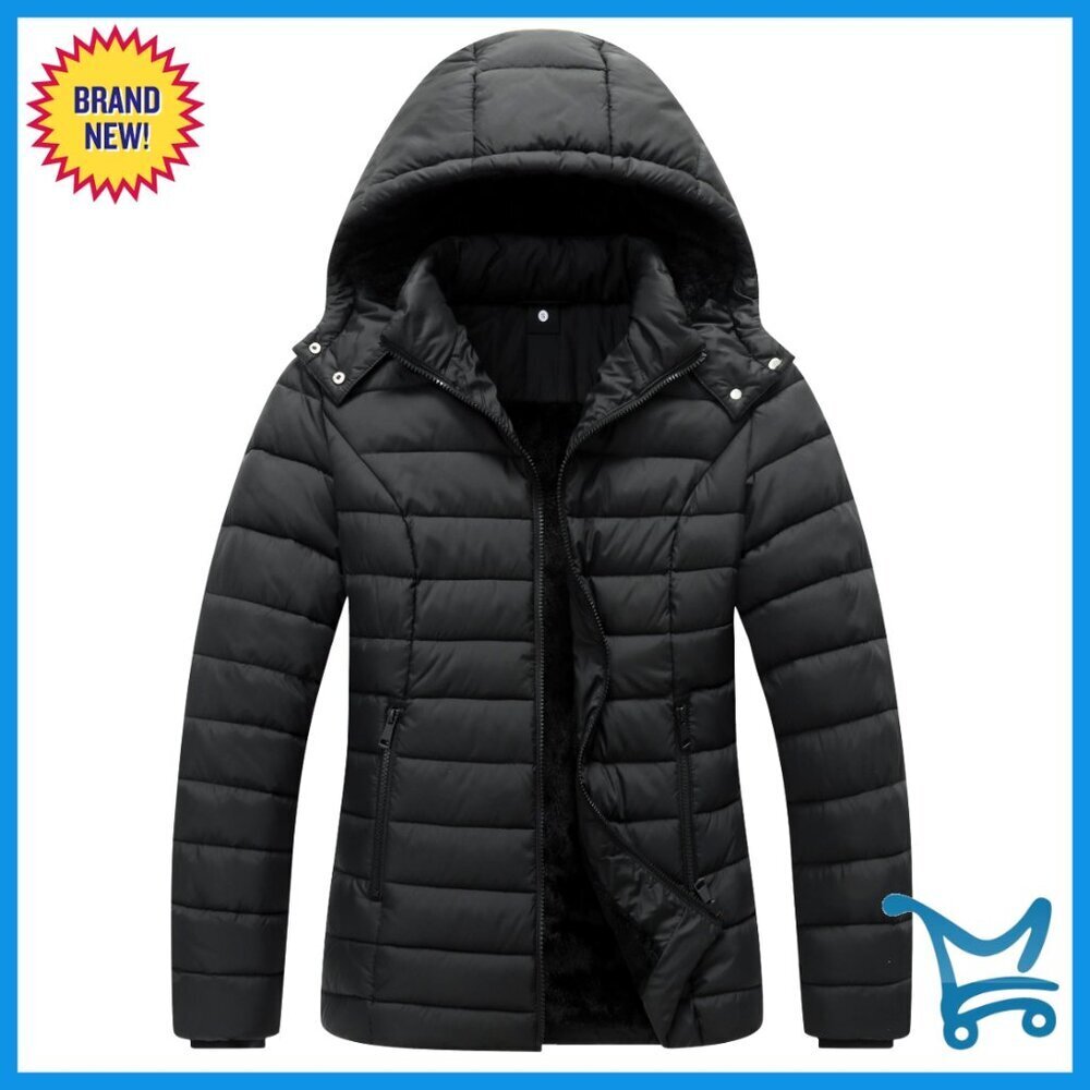 Quilted Down Puffer Jacket Slim Fit Waterproof Windproof Winter Coat Detachable